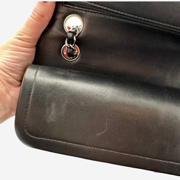 AUTHENTIC Chanel Medium Double Flap Black Lambskin w Silver Hardware from 2012 - Picture 9 of 15